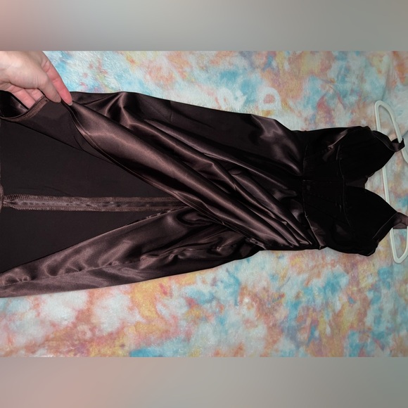Sleek Brown Satin Corset Dress - Picture 5 of 5